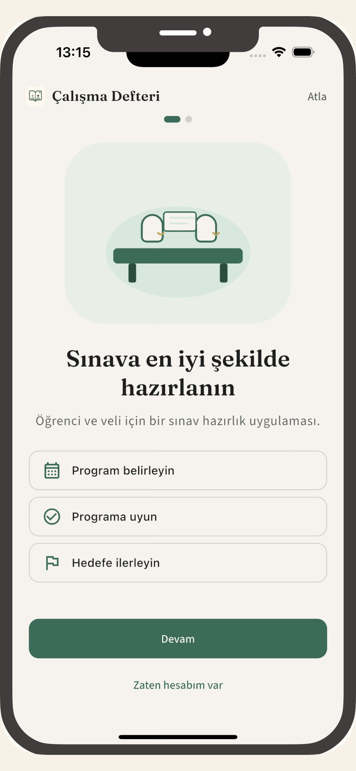 Çalışma Defteri kurulum ekranı